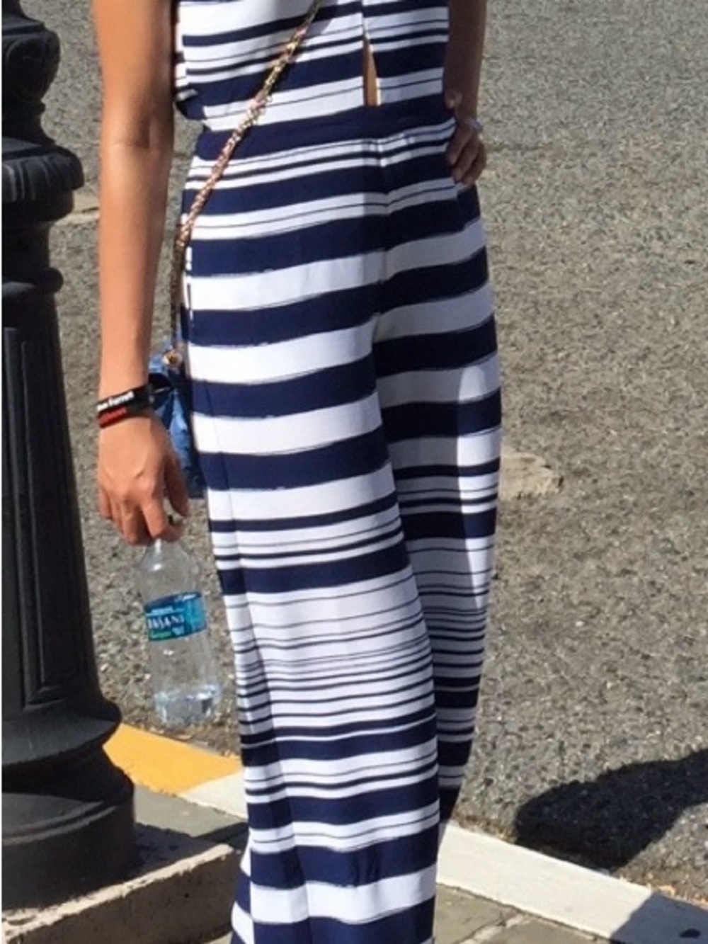 Jessica Simpson Navy and White Striped Wide-Leg Jumpsuit